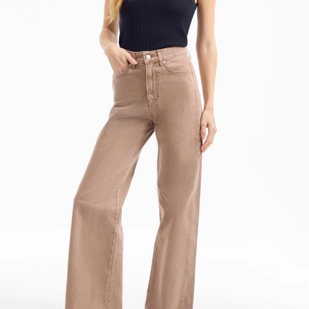 Veronica Beard Taylor Wide-Leg Jean, Tan Sierra, Size 24